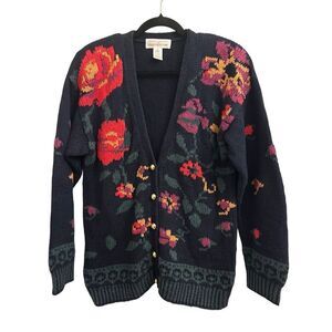 VTG Jones New York Executive Hand Knit floral cardigan size M garden Y2K